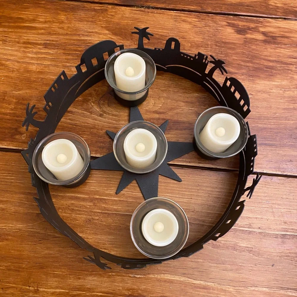 Bethlehem Black Metal Silhouette Candle‎ Holder with 5 Glass Votives